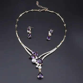 Luxusný Dubaj Šperky Sady Fialová Krištáľové Náušnice, Náhrdelník Set pre Ženy, Svadobné Šperky nastaviť, Doplnky, Darčeky