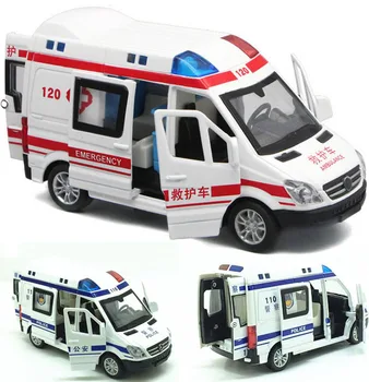 1:32 Nemocnice, Ambulancie Záchrannej Polícia Diecast Kovový Model Automobilu S Vytiahnuť Späť Zvuk, Svetlo, Pre Deti Hračky, Darčeky