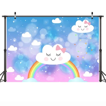 Neoback Rainbow Kulisu pre Fotografovanie Cartoon Narodeninovej Party Pozadí Baby Sprcha Krásne Cloud Modrej Oblohe Hviezdy fotenie