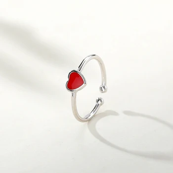 MloveAcc Reálne 925 Sterling Silver Smalt Červené Srdce Krúžok pre Módu Ženy Roztomilý Jemné Šperky, Doplnky, Darčeky