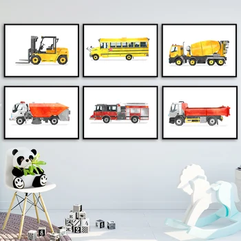 Cartoon Auto, Autobus, vozidlo Škôlky Wall Art Plátno na Maľovanie Nordic Plagáty A Vytlačí na Stenu Obrázky Baby detská izba Chlapec spálňa Decor