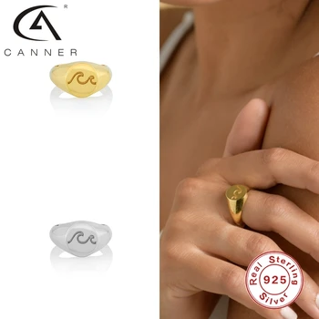 CANNER Vlnitý Vzor Krúžok S925 Mincový Striebro Geometrické Kruhové Hladké Luxusne Jemné Šperky Prstene Pre Ženy, Svadobné Bijoux
