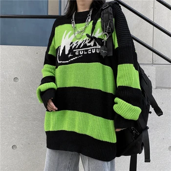 Dámske svetre prúžok list bežné topy harajuku pulóver jeseň dropshipping vintage punk Hip hop streetwear kórejské oblečenie