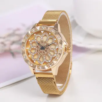 Luxusné Rose Gold Pozerať Na Ženy A Špeciálny Dizajn 360 Stupňov Rotácie Diamond Dial Hodinky Oka Magnet Hviezdne Nebo Dámske Hodinky Quartz