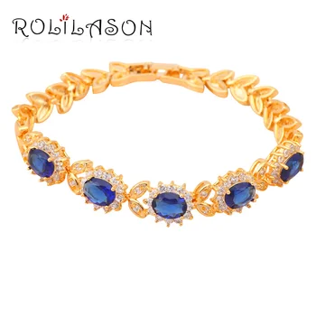 ROLILASON Modré Crystal & AAA Zirkón Zlatý Tón kúzlo náramky pre ženy Zdravia Nikel & Viesť zadarmo Módne šperky TB105