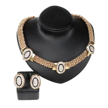Nové Čierne Biele Rakúskeho Kryštálu Šperky Set pre Ženy, Zlatá Farba Oválne Náhrdelník Prívesok Náramok Náušnice Prsteň Súpravy bijoux