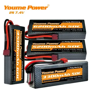 Youme 2S Lipo batérie 7.4 V 5200mah 6200mah autobatérie prípade pevného 50c 60 ḟc pre diaľkové ovládanie autá, nákladné automobily, Monštrum Vozidla Auto Plaziť