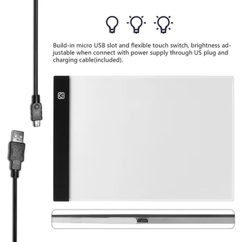 LED Light box kreslenie tablet Stencil Art Board Sledovanie rysovaciu Dosku USB Powered A4 Kopírovanie Stanice pre Deti, Študenti