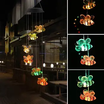 Farba-meniace sa Vonkajšie Prívesok Bell Solárne Lampy Bee Veterné Zvonkohry LED Svetlo