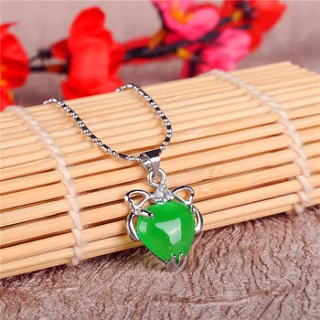 Prírodné Green Jade Srdce Prívesok 925 Strieborný Náhrdelník Čínsky Kúzlo Šperky Príslušenstvo Amulet Móda pre Mužov, Ženy Šťastie Dary