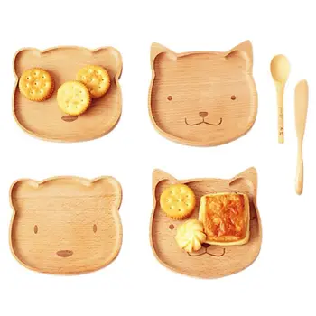 Cartoon mačiatko medveď masívneho dreva tanieri drevený zásobník zásobník drevenou doskou nový rok darček denný pokrm, drevené misky Nové