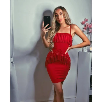 Veľkoobchod 2020 Nové Šaty Čiernej a červenej Špagety Popruh Tasse Úsek tesný mini celebrity Koktail party obväz šaty