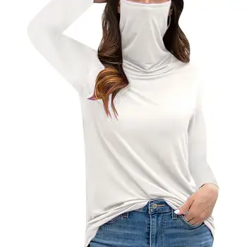 Nové 2020 Jeseň Ženy Pevné Bavlnené Tričko Bežné Turtleneck Veľké Veľkosť Masky Tee Tričko Fashion Dlhý Rukáv Plus Veľkosť Topy S-5XL