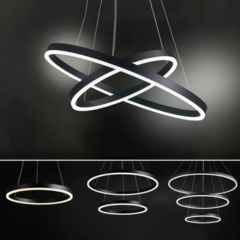 Čierna, Biela Farba, Moderný prívesok svetlá pre obývacia izba jedáleň 3/2/1 Kruhu Krúžky LED Svietidlá stropné Lampy, svietidlá