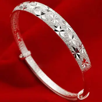 925 sterling silver žena žena, nové jemné šperky náramok krásne posuvné Bangles hviezdy retro