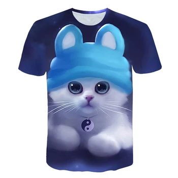 Off White Cat T-shirt dievčatá Chlapci 3D Šťastie Mačka Print T shirt deti Letné krátke rukávy Anime Harajuku Girls Topy Tees Kvapka Loď