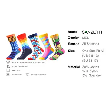 SANZETTI 5 Párov/Veľa 2020 Nové Mužov Bežné Farebné Ponožky Happy Ulice, Hip Hop Novinka Fun Česanej Bavlny Ponožky Svadobný Dar Ponožky
