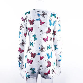OMSJ Ženy Lete Bežné Onesies Motýľ Tlače Pajama Oblečenie Žien Sleepwear Biele Krátke Remienky Jeden Kus Club Oblečenie 2020