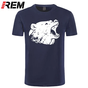 REM Bavlna, krátky rukáv tlačiť bežné medveď print T shirt pre mužov, o-krku BEŽNÉ muži t-shirt