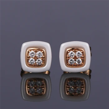 Jednoduché Biele Keramické Náušnice, Módne Šperky Rose Gold Štvorcové Keramické Stud Náušnice Luxusné AAA Zirkón Keramické Šperky Pre Ženy