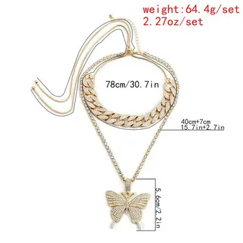 Zlato Vyplnené Motýľ Náhrdelníky Pre Ženy Tenis Reťazec Ľadový Sa Bling Prívesok Motýľ náhrdelník Hip Hop Šperky Kúzlo Collier