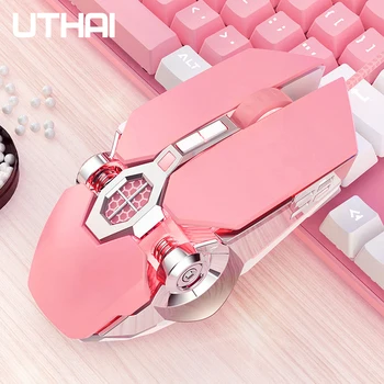 UTHAI DB62 2020 ružová mouse game vyhradená káblové roztomilý dievča mechanické hra makro mute mute úrad myši, PC desktop hru