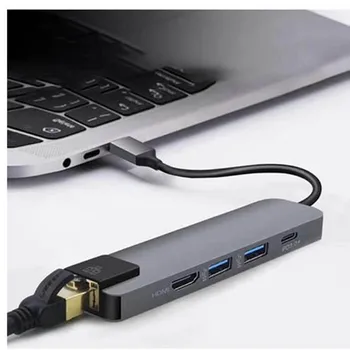 Typ-C adaptér USB HUB-C prepínač Plug and play, Multi-funkčný systém Windows HDMI port, RJ45 PD HD 4K plnenie Mac OS Mac Book Pro Káble