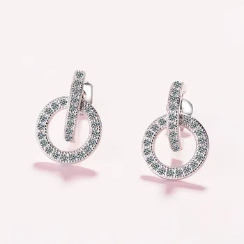 Pevné 925 Sterling Silver CZ Stud Náušnice Pre Ženy Šperky Klasické Dvojité Kruhu Náušnice Kubický Zirkón Ear Piercing