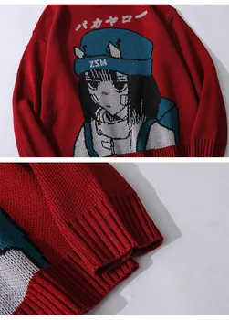 UNCLEDONJM Japonskom Štýle Anime Dievča Pletený Sveter Pánske Hip Hop Streetwear Harajuku Sveter Vintage Retro Pulóver ZSM-1310