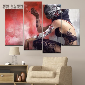 Maliarske plátno robot cyborg s tetovaním 4 Kusy Múr Umenia Maľby Modulárny Tapety, Plagát, Tlač na obývacia izba Domova