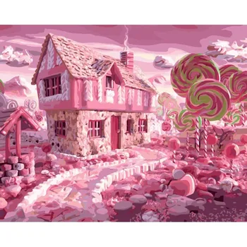 Olej Obrázok Podľa Počtu Candy House Sfarbenie Ručné DIY Sady Kreslenie Akrylová Farba Pre Dospelých Maľby Číslo Domáce Dekorácie