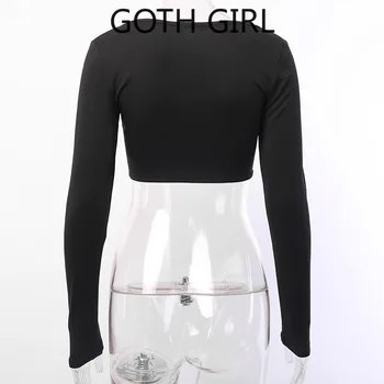 Goth Girl Dark Series Dlhým Rukávom T-shirt dámske Jesenné Nové Zips Námestie Golier Tesný Top Žena Amazon Horúce Modely Predaj