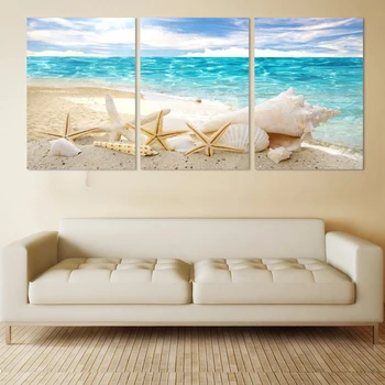 Moderné HD Tlačených obrazov na Plátne Maľovanie 3 Panel Sea Shell Beach View Wall Art Domáce Dekorácie Rám Plagát Na Obývacia Izba