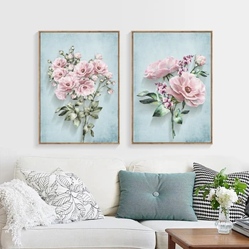 Moderné Pastoračné Ružové Kvety Plátne Obrazy Plagáty Vytlačí Interiéru Wall Art Obrázky, Obývacia Izba, Kuchyňa Domáce Dekorácie