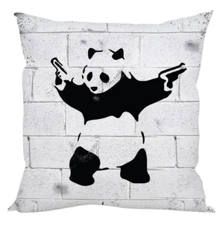 Cool Banksy Graffiti Ozbrojených Panda Vankúš Čierna Biela Panda Hodiť Vankúš Case Prípadoch Bavlna Vlastné Gifts18