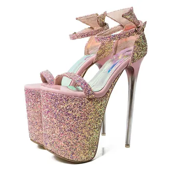 Sexy dámske sandále dámske topánky pre nočný klub nové letné lesk sandalias mujer 2021 vysoké podpätky platformu dámske topánky WSH2599