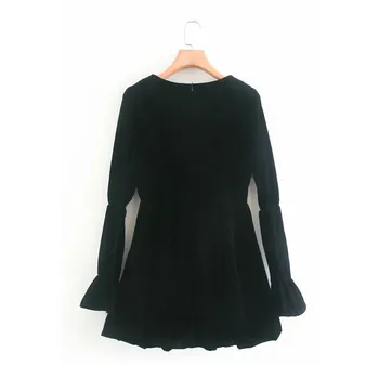 Vintage francúzskej Čierne Zamatové Šaty Žien Za 2020 Módneho tvaru Dlhé Lístkového Rukávmi-line Tenký Mini Šaty Žena Elegantné Šaty