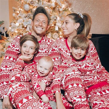2020 Vianoce Rodine Zodpovedajúce Pyžamo Cartoon Elk Strom Snowflake Vytlačené Dospelých Dieťa Rodina Sleepwear Pj Nastavenie Vianočné Oblečenie