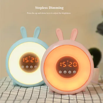 Králik Budík Silikónové Bunny Dotyk Lampa Spánok Sunrise Sunset Režim Stmievateľné Farebné LED Nočné Svetlo pre Deti Baby Darček