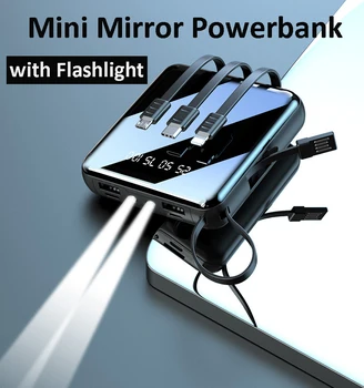 CASEIER Mini Power Bank Postavený v 4 Kábel 20000mAh Prenosná Externá Nabíjačka Batérií Powerbank Pre Xiao iPhone Samsung Led Banka