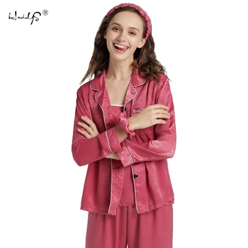 Dámske Hodvábne Pyžamá Sada 7 Ks pyžamo Nastaviť ženy jeseň zima hodváb sleepwear pijama bežné pohodlné dámske domáce oblečenie