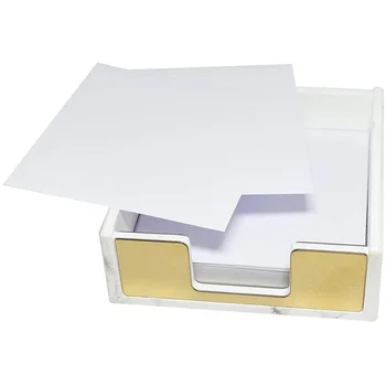 Sticky Note Držiteľ Memo Karta Papier Pad kancelársky Stôl Príslušenstvo Organizátor Mramorová Biela Textúra s Zlatá Výzdoba