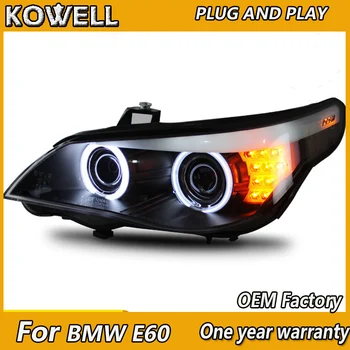 KOWELL Auto Styling Pre 5 Série E60 svetlomety 2003-10 Pre E60 čelová lampa LED Angel eye led DRL predné svetlo Bi-Xenon Šošovky, xenon H