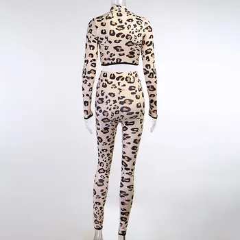 Colysmo Leopard Dve Kus Oblečenia Ženy Móda Turtleneck Dlhý Rukáv Plodín Top Sexy Slim Fit, Nohavice Nastaviť Žena Ležérne Oblečenie