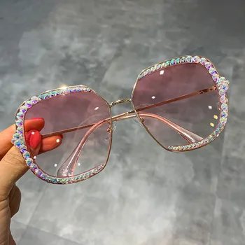 Značka Módny návrhár Najnovšie slnečné okuliare ženy 2019 Crystal Nadrozmerné Gradient farba Dámske slnečné okuliare