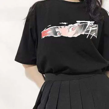 Kórejský Módne Anime Oko Čierne tričko Ulzzang Punk Japonský Harajuku Nadrozmerná Tee Gotický Ženy Topy Oblečenie