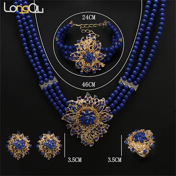 Longqu Vysoko kvalitné Svadobné Afriky korálky Šperky Sady pre ženy 2020 módne Nigérijský Zlaté Šperky Nastaviť Náhrdelník krúžok náušnice
