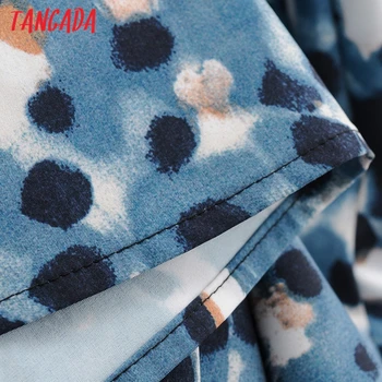 Tangada módne ženy modré bodky tlač-line šaty v krku Dlhý Rukáv Dámske dlhé Šaty Vestidos SY143
