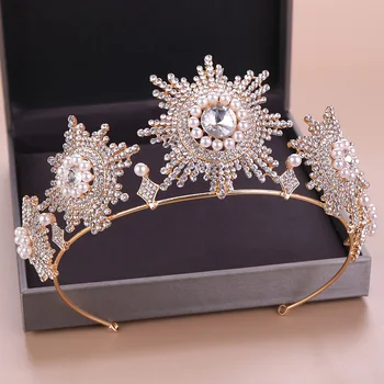 Simulované Perly Drahokamu Veľké Koruny Módne Luxusné Crystal Tiaras A Koruny, Kráľovná Ženy, Vlasy, Šperky, Svadobné Doplnky Do Vlasov