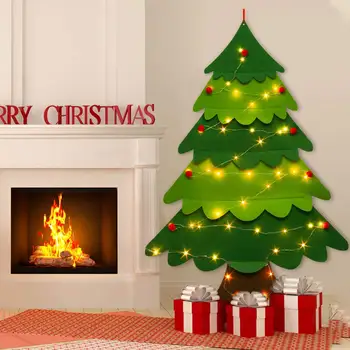 3.2 ft DIY Vianočný Stromček Cítil Stene Visí Vianočný Strom s 32 ks Ozdôb a 50 Led Reťazec, Svetlá, Vianočné Dekorácie